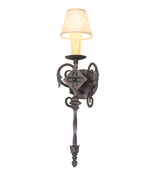  VICTORIAN GOTHIC SCROLL FEATURES CRAFTED OF STEEL FAUX CANDLE SLEVES CANDLE BULB ON TOP STAMPED/CAST METAL LEAF ROSETTE FLOWER ACCENT