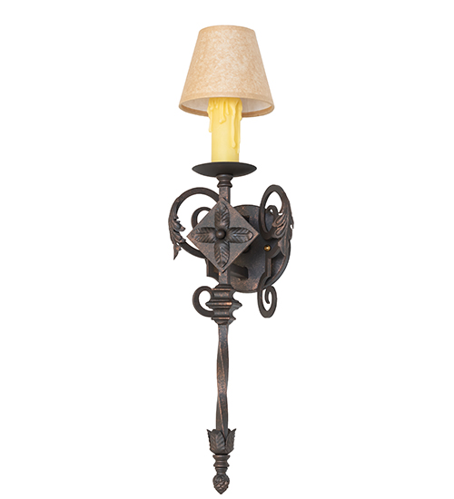  VICTORIAN GOTHIC SCROLL FEATURES CRAFTED OF STEEL FAUX CANDLE SLEVES CANDLE BULB ON TOP STAMPED/CAST METAL LEAF ROSETTE FLOWER ACCENT