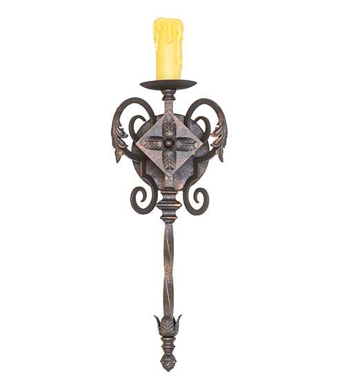  VICTORIAN GOTHIC SCROLL FEATURES CRAFTED OF STEEL FAUX CANDLE SLEVES CANDLE BULB ON TOP STAMPED/CAST METAL LEAF ROSETTE FLOWER ACCENT