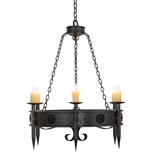  GOTHIC SCROLL FEATURES CRAFTED OF STEEL FAUX CANDLE SLEVES CANDLE BULB ON TOP