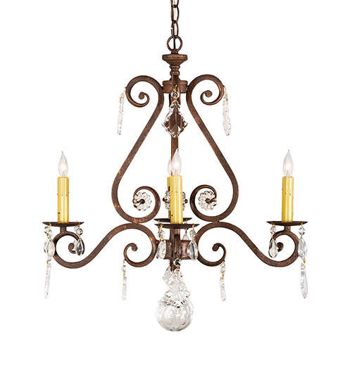  VICTORIAN SCROLL FEATURES CRAFTED OF STEEL CRYSTAL ACCENTS FAUX CANDLE SLEVES CANDLE BULB ON TOP