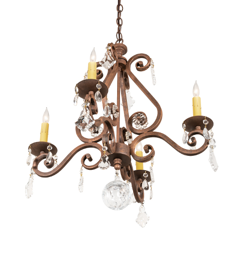  VICTORIAN SCROLL FEATURES CRAFTED OF STEEL CRYSTAL ACCENTS FAUX CANDLE SLEVES CANDLE BULB ON TOP