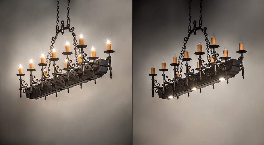  VICTORIAN GOTHIC SCROLL FEATURES CRAFTED OF STEEL FAUX CANDLE SLEVES CANDLE BULB ON TOP