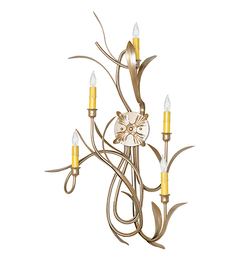  FLORAL NOUVEAU SCROLL FEATURES CRAFTED OF STEEL FAUX CANDLE SLEVES CANDLE BULB ON TOP