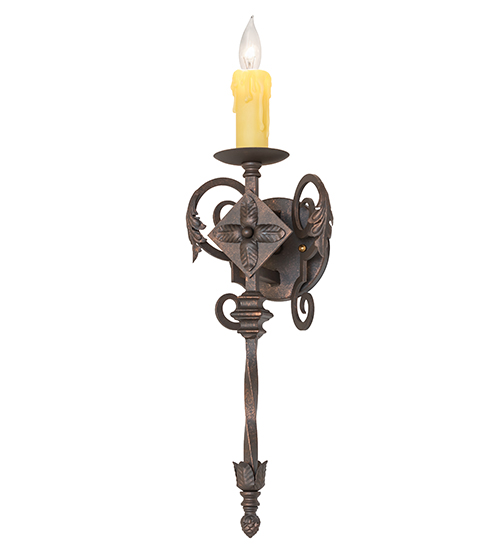  VICTORIAN GOTHIC SCROLL FEATURES CRAFTED OF STEEL FAUX CANDLE SLEVES CANDLE BULB ON TOP STAMPED/CAST METAL LEAF ROSETTE FLOWER ACCENT